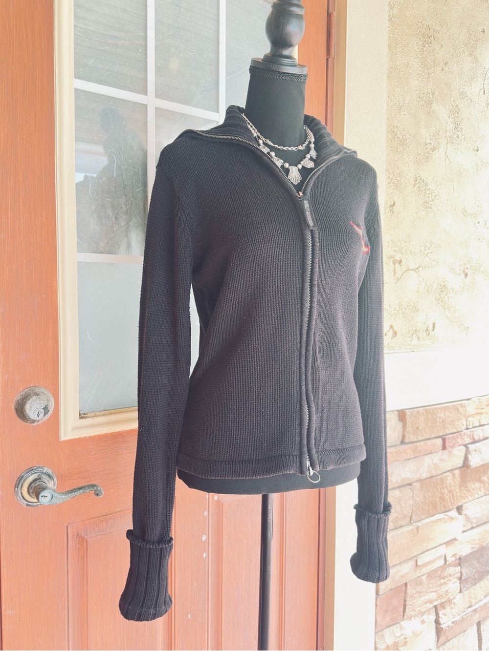 HARLEY-DAVIDSON ~ Black Knit Cardigan with Contrast Logo and Brass Zipper size L - Picture 5 of 10